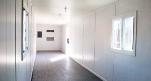 Interior of an AT&S office container.